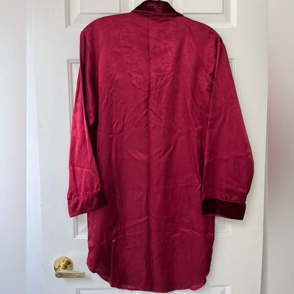 Vintage Satin Velvet Trim Pyjama Shirt Dress S Ruby - Picture 10 of 15